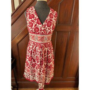 Chadwicks Womens Floral Sleeveless Dress Size 8 Red & White 100% Cotton